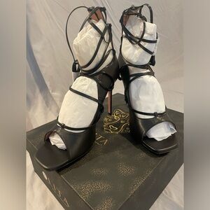 LITA by Ciara Solid Strappy Heel Sandal in Black. Size 42.